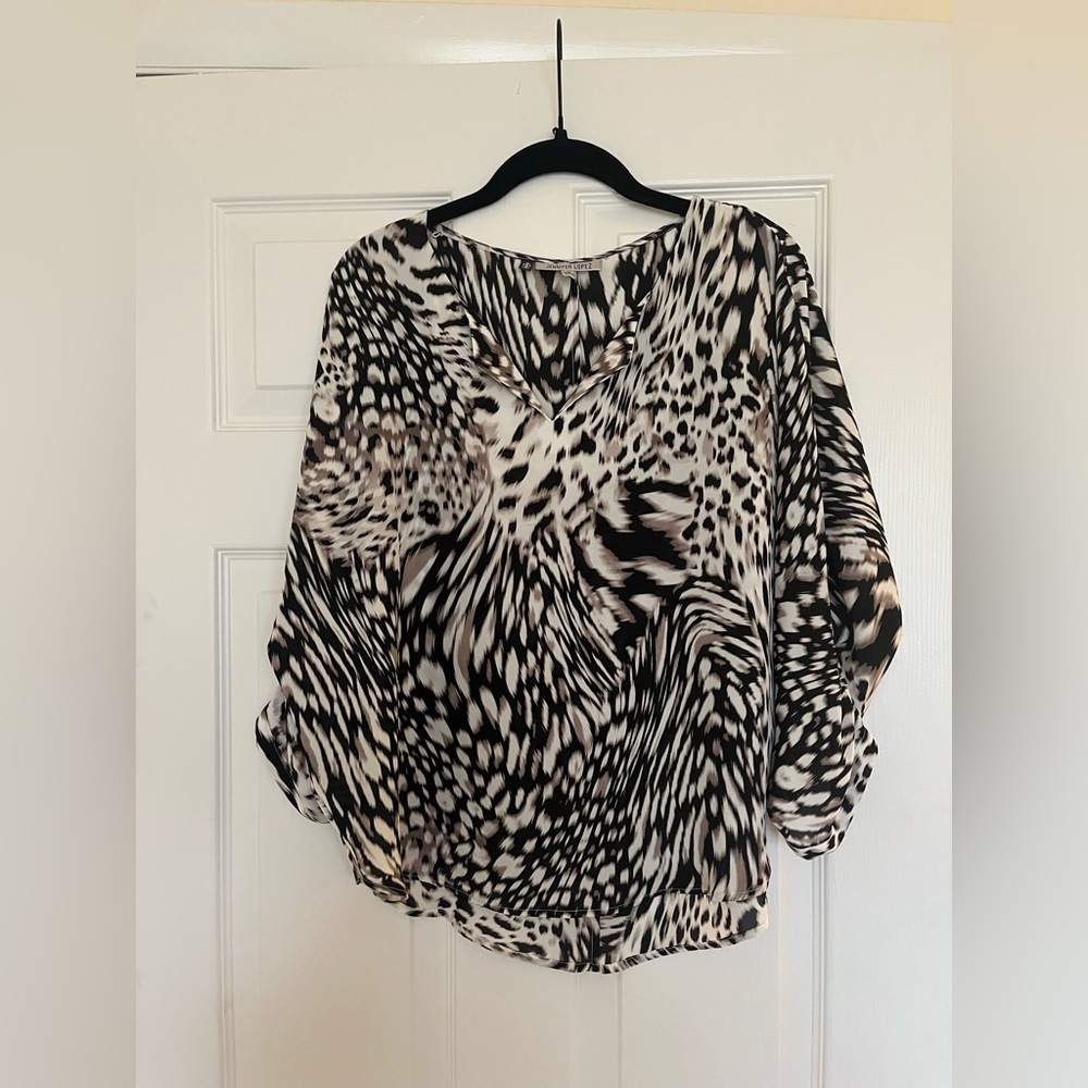 Jennifer Lopez Black and White Animal Print Blouse
